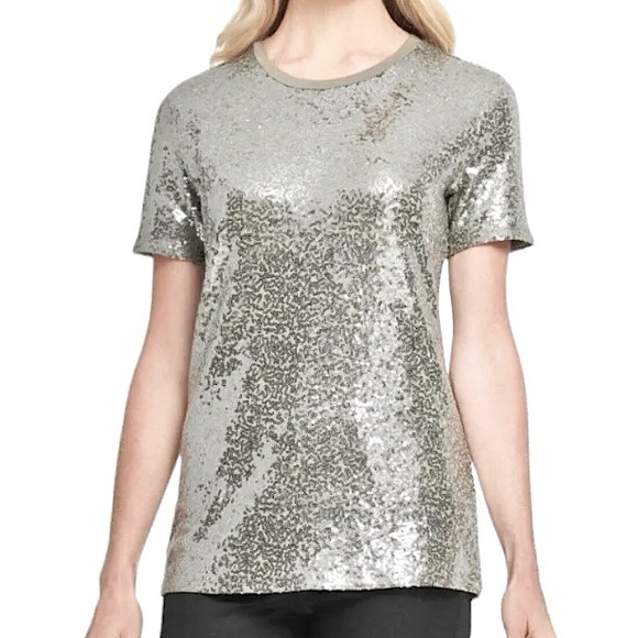 Dkny Tops - DKNY Women's Blouses silver Sequin Top Women XL NWT